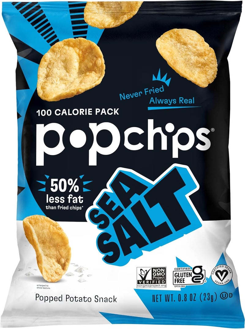 Popchips وجبة خفيفة من البطاطس المقلية بالملح البحري من بوب تشيبس، 0.8 أونصة حصة فردية (عبوة من 24) - Image 1